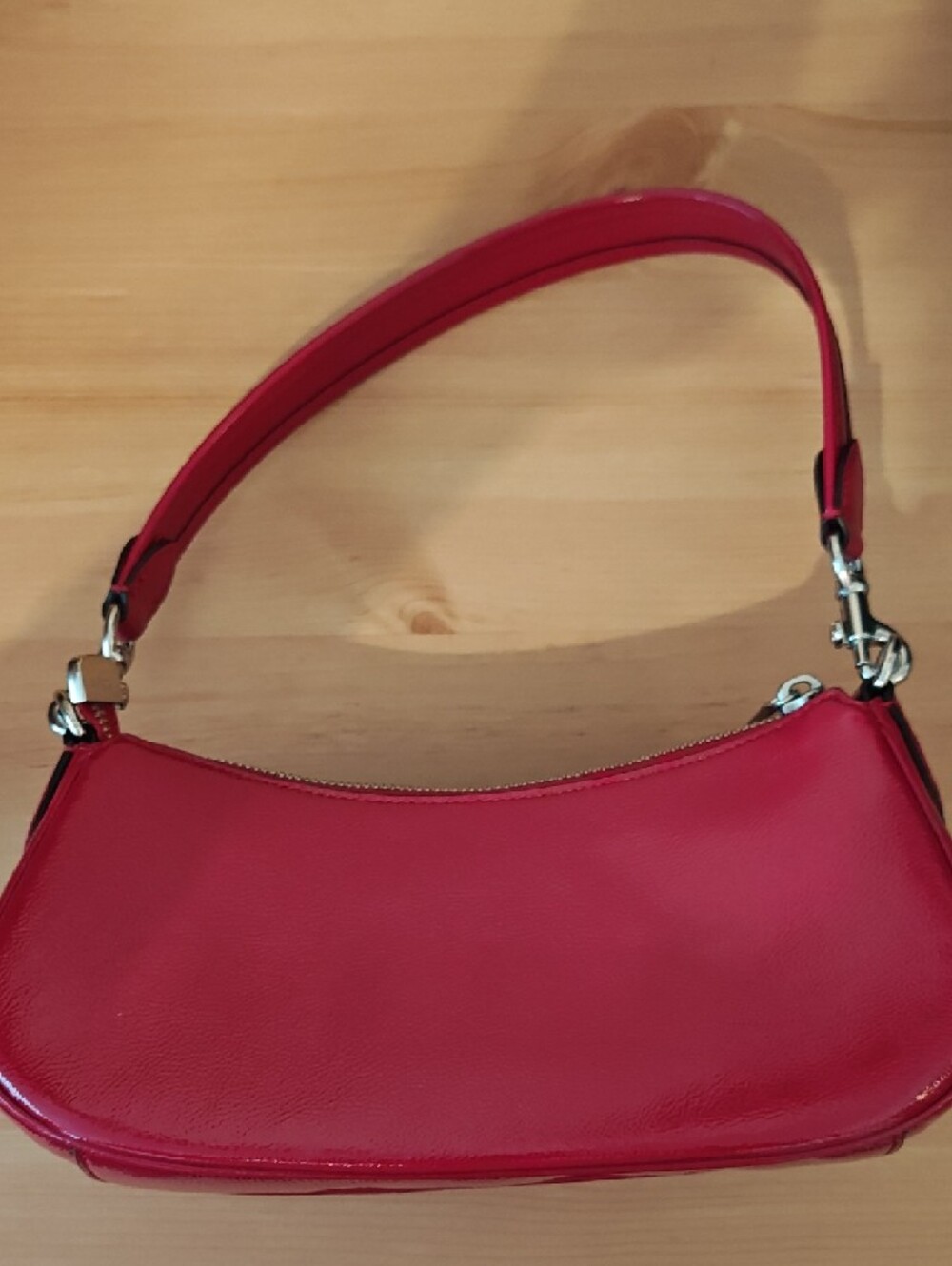 Coach Red Patent Leather Shoulder Bag with Buckle Pockets - Picture 2 of 5
